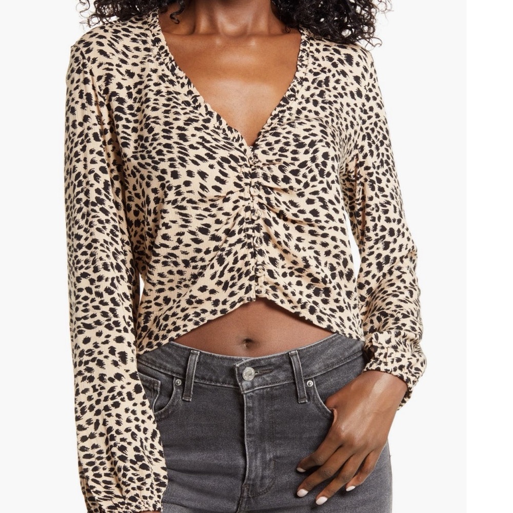 Billabong Leopard Print V-Neck Blouse